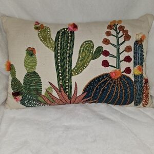 Pier 1 Multicolor Cactus Embroidered Beaded Accent Pillow